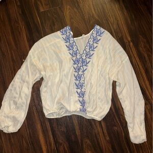 Chloe & Katie White Blouse with Blue Detailing